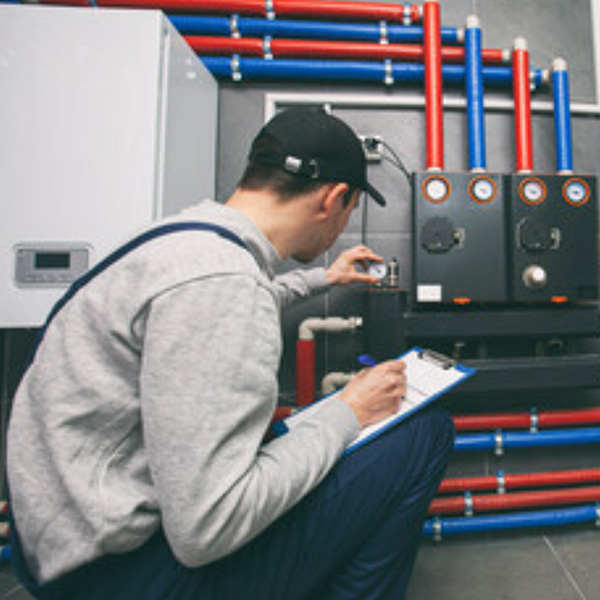 Plumber performing diagnostic services on pipes